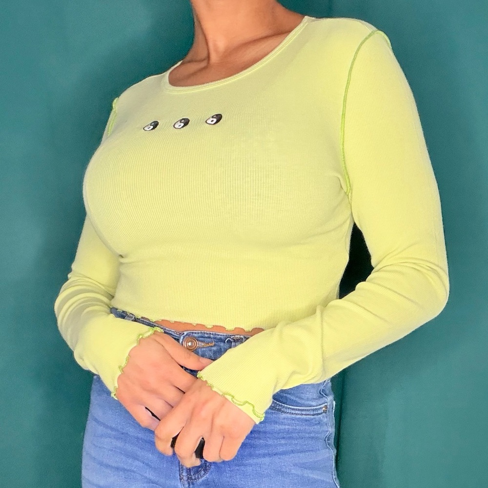 Bright Green Long Sleeve Ying Yang Crop Top